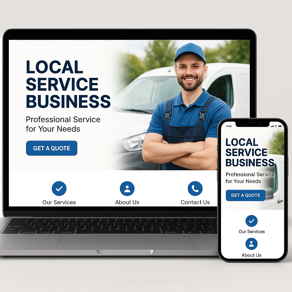 Professional web design hero image showing local service websites on laptop and phone